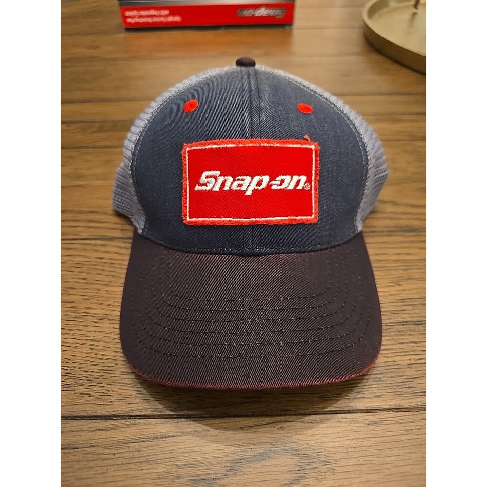 *NEW* Snap On Tools Mesh Hat Denim Red Patch Adjustable Baseball Hat/Cap logo